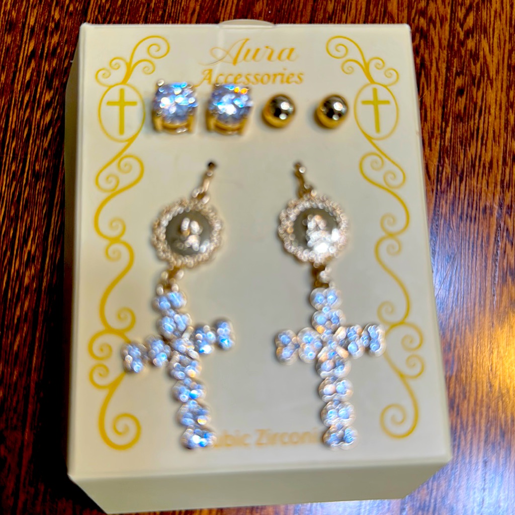 3 Pair Of Cubic Zirconia Pierced Earrings